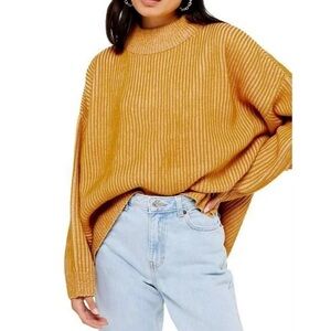 Topshop Mock Neck Cable Knit  Oversize Sweater In Mustard Size Medium